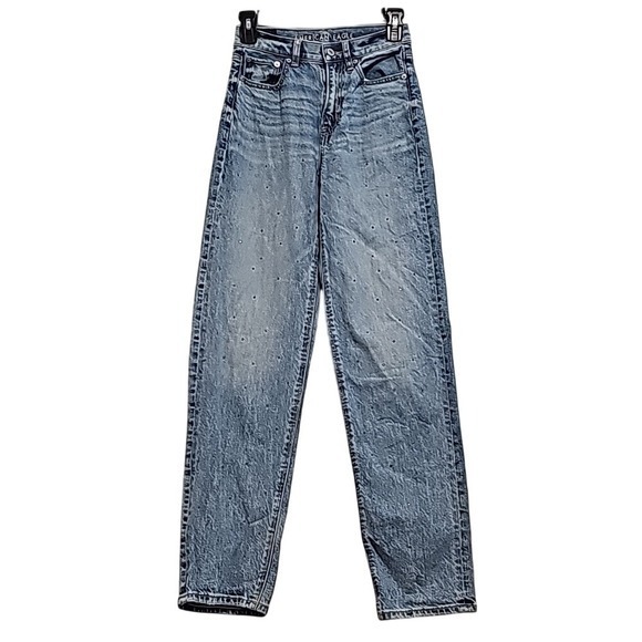 American Eagle Outfitters Denim - AE bedazzled Strigid high-rise‎ mom jeans size 000 12" waist